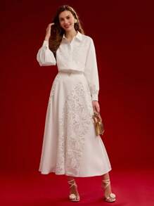 MOTF PREMIUM 对比色蕾丝斜裁裙，情人节 - 白色 - 查看 6