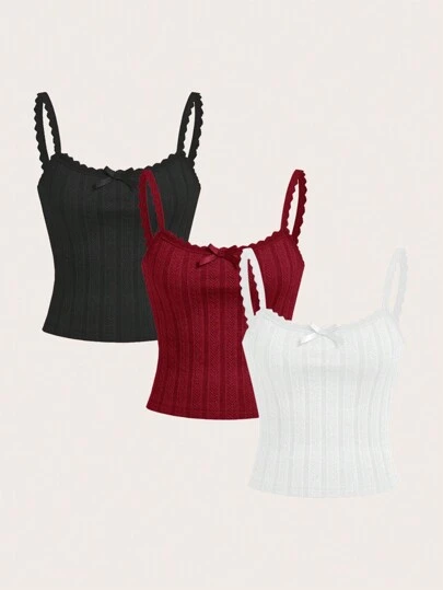 SHEIN EZwear Multipack Women's Solid Color Bow Decor Casual Camisole Tops