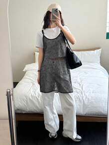 DAZY Top tipo camisola casual con diseño de red calada para mujer - Negro - Ver 5