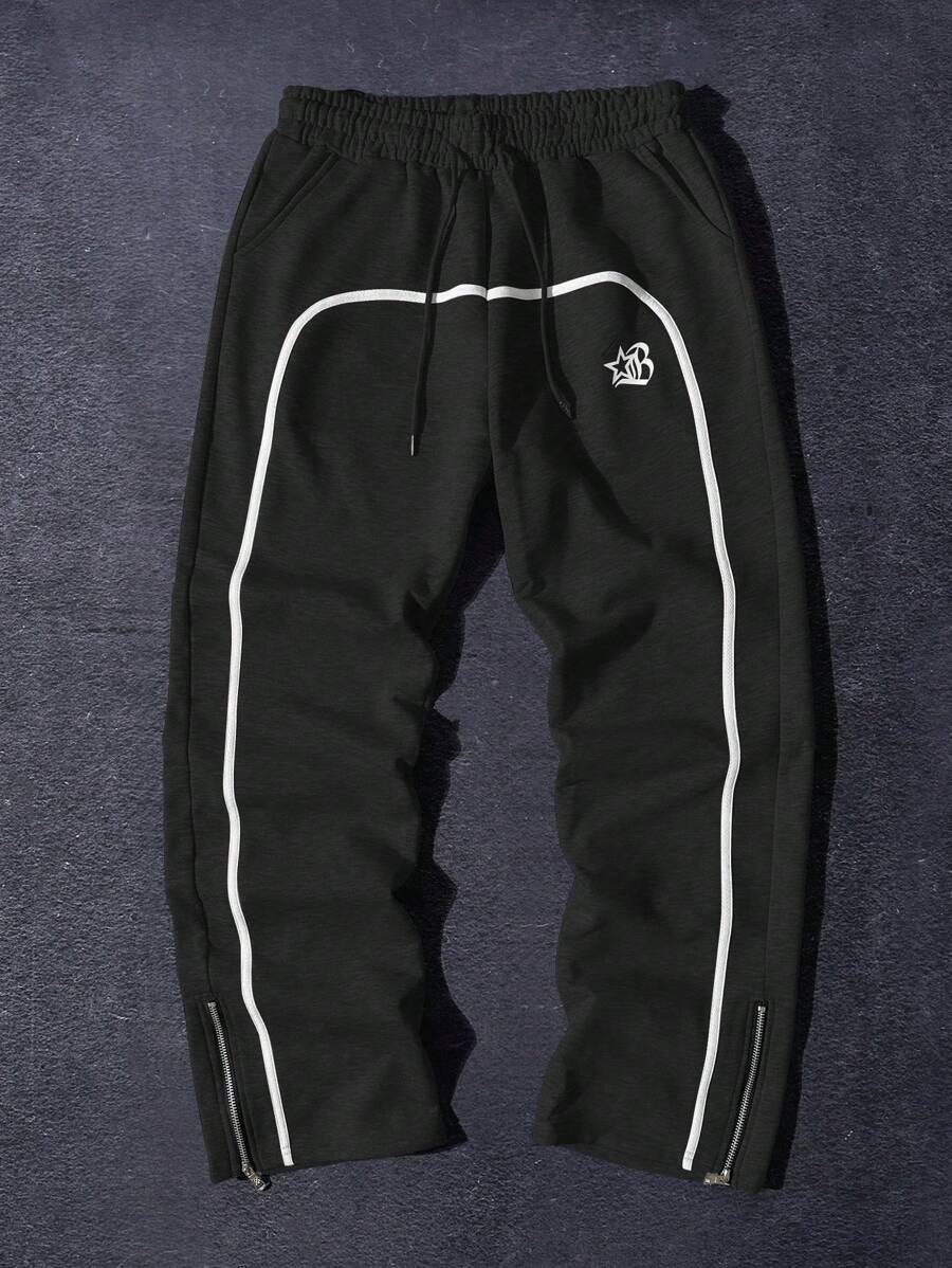 Aesthetic Post Quần Jogger cạp rút màu đơn giản cho nam có viền khóa kéo, thích hợp cho phong cách Rave - màu đen - Xem 1