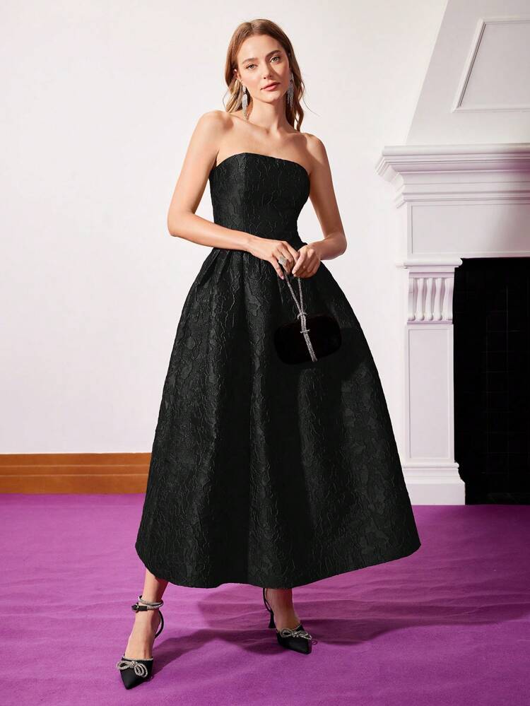 JACQUARD GATHERED TUBE DRESS