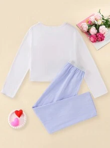 2pcs Girls Butterfly & Stripes Print Casual Home Outfit Set Including Long Pants And Long Sleeve Top