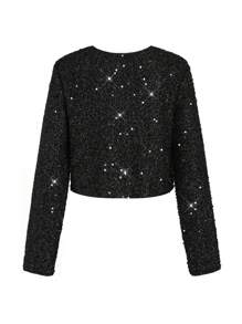 Ellevyn Two-Way Wear Sequin Jacket, Elegant For Christmas Party In Autumn/Winter - Black - View 2