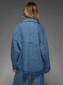 MISSGUIDED 经典卡车司机牛仔夹克超大工装风格纽扣前长袖秋冬外套休闲街头装设计师时尚宣言单品