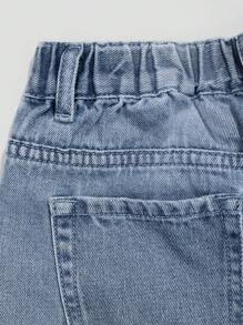 SHEIN Explorewe Girls' Button Front Pocket Minimalist Casual Jeans, Street Style - Medium Wash - View 5