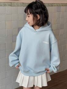 DAZY Tween Girl Letter Printed Hooded Sweatshirt, Fall Clothes - Baby Blue - View 2