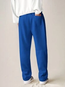 Manfinity VCAY Men's Casual Solid Color Letter Print Drawstring Waist Sweatpants - Blue - View 2