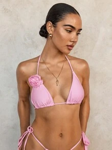 SHEIN Swim 1pc 3D Floral Decor Triangle Cup Bikini Top, Summer Beach Vacation