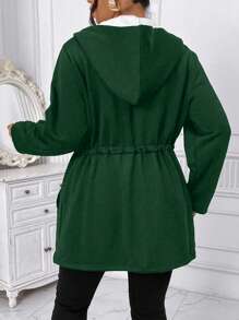 Calvaya Plus Size Winter Cinched Waist Lined Hooded Zip-Up Fleece Jacket - Green - View 2