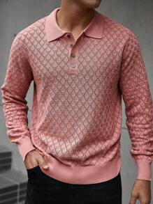 Manfinity Homme Men's Plain Front Button Long Sleeve Casual Knitted Sweater - Red - View 4