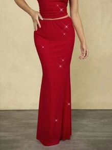 Forever 21 Winter Outfits For Women New Christmas Party Red Low Waist Bodycon Sequined Mesh Fishtail Skirt Holiday Party Skirt Birthday Outfits For Women Falda Party Skirt For Women Sexy Long Skirt Club Outfits Women Long Skirt For Women Bodycon Skirt Formal Skirt - Red - View 6