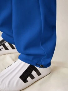 Manfinity VCAY Men's Casual Solid Color Letter Print Drawstring Waist Sweatpants - Blue - View 7