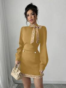 Elenzga Set de top de manga larga y falda con decoración de lentejuelas elegante para mujeres, para el otoño