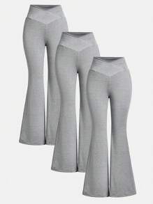 SHEIN Girlism Tween Girls Three Pieces Set Of Fitted Flared Pants - Grey - View 1