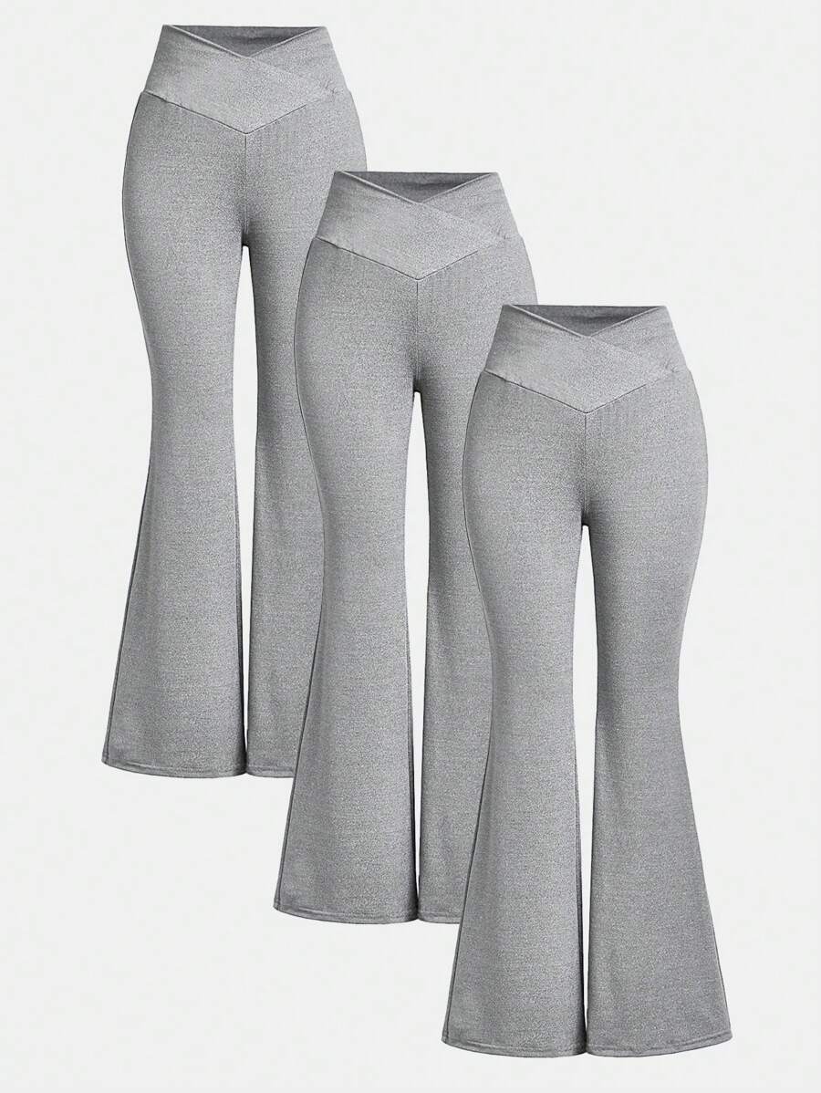 SHEIN Girlism Tween Girls Three Pieces Set Of Fitted Flared Pants - Grey - View 1