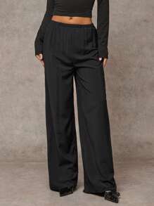 SHEIN BAE Women's Fancy Sparkly Rhinestone Embellished Black Wide Leg Pants, Suitable For Everyday Wear, Concerts, Cocktail Parties, Celebrations And Night Outs - Black - View 5