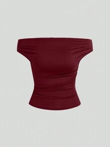 Sweetra 性感露肩短款上衣，腰部褶饰印花，套装 - 彩色 - 查看 3