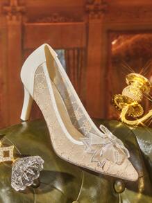 CUCCOO TILAWA Sexy Pointed Toe Women High Heels Mesh Pumps, Elegant & Comfortable Versatile Fashion Shoes Spring Shoes Spring Break Easter Prom Heels - Apricot - View 3