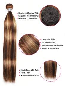 3 PCS Highlight Piano Color Silky Straight Virgin Human Hair Bundles With 4 X 4 Free Part Lace Closure In One Set P4/27# Mixed Bundle And Closure - S4/27 - View 3