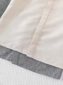 2 件装年轻男孩休闲舒适百搭纯色前开宽松编织短袖衬衫套装，适合旅行、学校、日常聚会、派对、春夏季