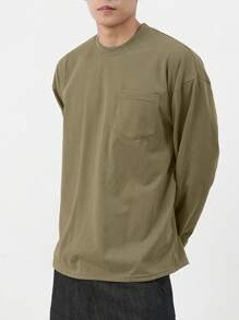 DAZY Camiseta básica casual holgada de unicolor para hombre, otoño e invierno - Verde - Ver 7