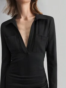 Ontre 2025 Spring Women's Apparel Valentine's Day Knit Dress, Collar Neckline Long Sleeve, Thick Knit Material, Simple And Elegant For Formal Event, Party Dress