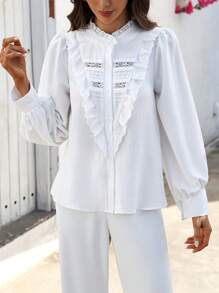 Calvaya Blusa de mujer con elegante acabado de encaje blanco minimalista