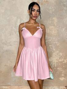 Glamine Vestido rosa pastel con lazo y falda tutú estilo ballet de talle alto con tirantes - Lindo vestido