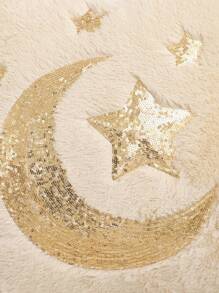 1pc Gold Sequin Cushion Cover, Ramadan Decoration Plush Embroidered Crescent Moon & Star