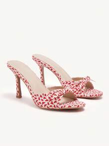 CUCCOO CHICEST Eleganckie sandały damskie z kokardą w kształcie serca i okrągłym noskiem, cienkie, na wysokim obcasie, słodkie, romantyczne, czerwone buty z materiału dla kobiet, odpowiednie na popołudniową herbatę, randkę, imprezę, wakacje
