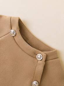 SHEIN Capa de poncho elegante con botones y parches de camello para niña, estilo otoño/invierno - Caqui - Ver 7