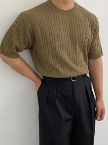 DAZY Fitted Basic Cable Knitted Sweater For Men - Olive Green - View 4