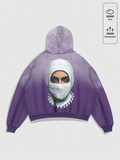 Street Life Felpa con cappuccio da uomo, lavata, con grafica a figura stampata a colori sfumati