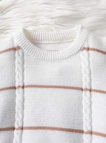 2 Peças Conjunto de Malha Listrado para Bebê Menino, Suéter de Gola Redonda de Manga Longa e Calça Casuais e da Moda, Macio e Versátil, Outono/Inverno