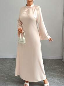 SHEIN Unity Plus Size Solid Color Casual Simple Dress, Fashionable Everyday Wear - Khaki - View 5