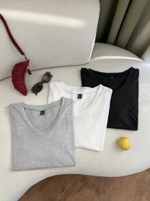 Comfortcana 3pcs Plus Size Casual V-Neck Swing T-Shirt, Spring/Summer
