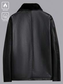 Manfinity Homme Men's Solid Color Jacket With Fluffy Collar, Casual & Simple Fashion For Everyday Wear, Grunge, Fall/Winter - Black - View 2