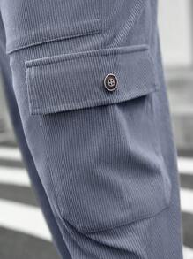 Manfinity RSRT Plus Size Men's Casual Versatile Solid Color Corduroy Cargo Pants