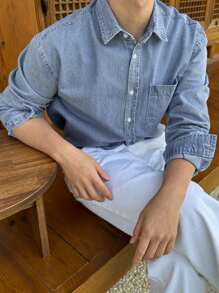 DAZY Men's Casual Washed Blue Denim Jacket, Autumn - Blue - View 2