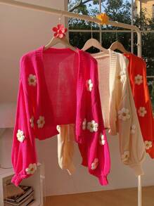 Comfortcana 花卉贴花主教袖开衫、长袖上衣