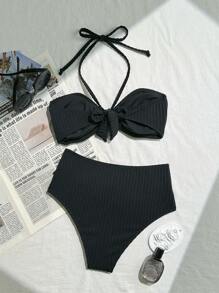 Bộ đồ lót vải Bandeau họa tiết màu trơn và quần lót cạp cao mùa hè - Nhiều màu - Xem 6