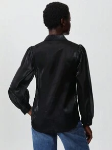 SHEIN Privé 荷叶边透明衬衫，长袖，适合春夏季节、情人节