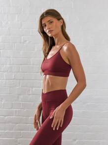 Musera Sport Spaghetti Strap Active-Wear Sports Bra Workout Summer Daily Yoga Running Gym Fitness Pilates Casual - Burgundy - View 2