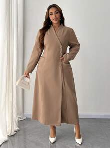 Celure Plus Size Dames Effen Kleur Enkelrijgs Lange Overjas Voor Herfst/Winter