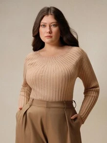 Anewsta pull à col rond à manches longues pour femme, avec strass, tricot côtelé. Couche de base élégante pour tenue de Nouvel An, automne/hiver