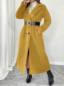Celure Gabardina larga de mujer de talla grande con cuello vuelto y doble abotonadura, casual y elegante