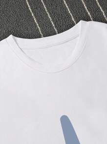 Manfinity Dauomo Camiseta sencilla de cuello redondo y manga corta con estampado para hombre, casual para uso diario