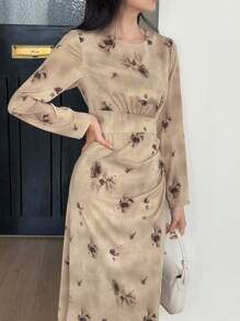 DAZY 复古印花连衣裙，新中式设计连衣裙，秋季连衣裙长袖连衣裙