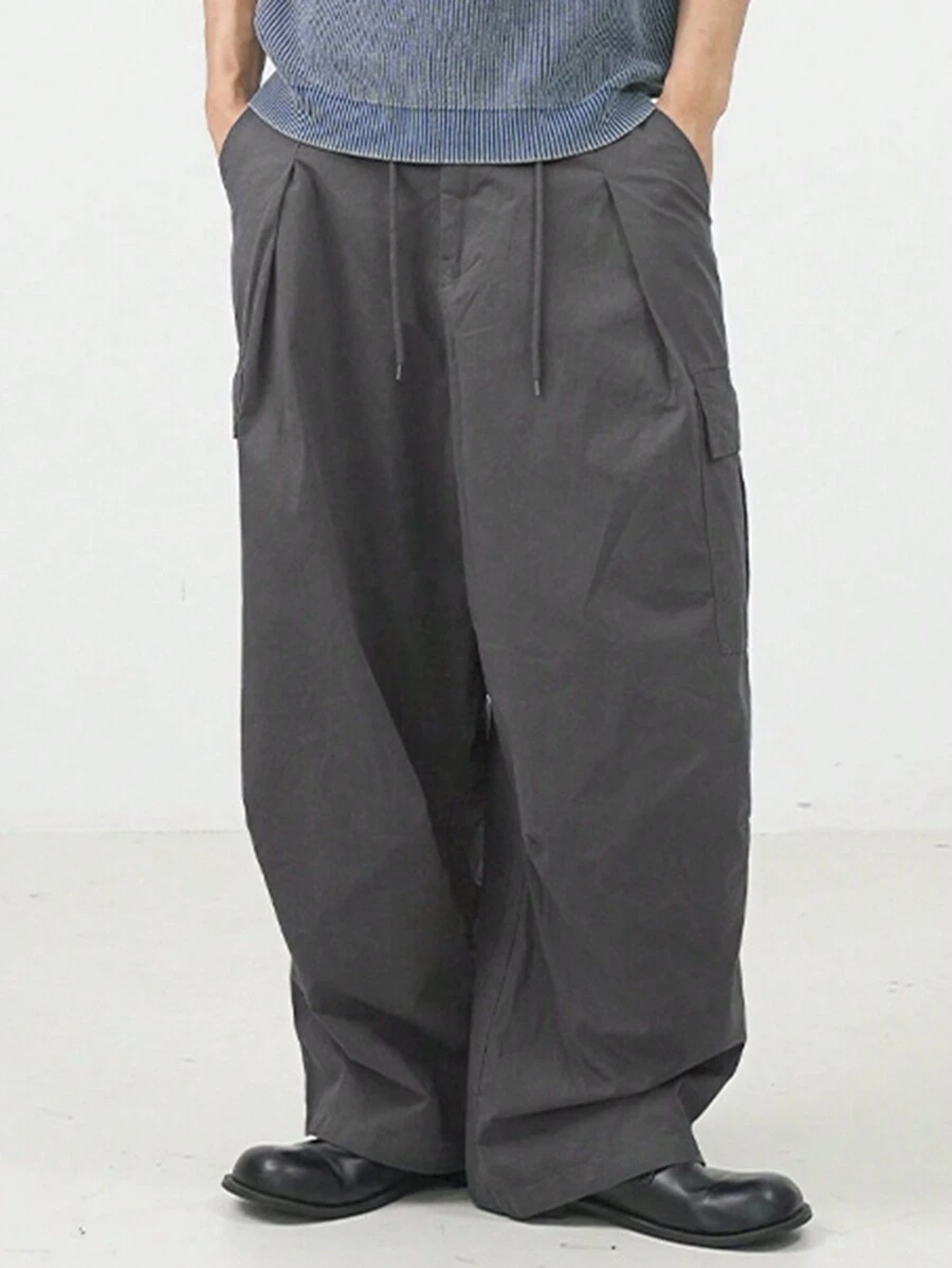 DAZY Men's Drawstring Straight Leg Cargo Pocket Casual Pants - Grey - View 1