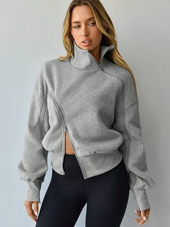 Hanevo Damtröja med hög hals, dragkedja och knappslå, termofodrad, varm och snygg design, examen, lärartröja för kvinnor, hösttröja för skolstart